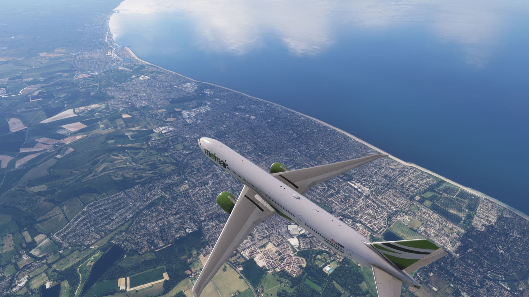 MetroAir Boeing 777-300ER over the coast